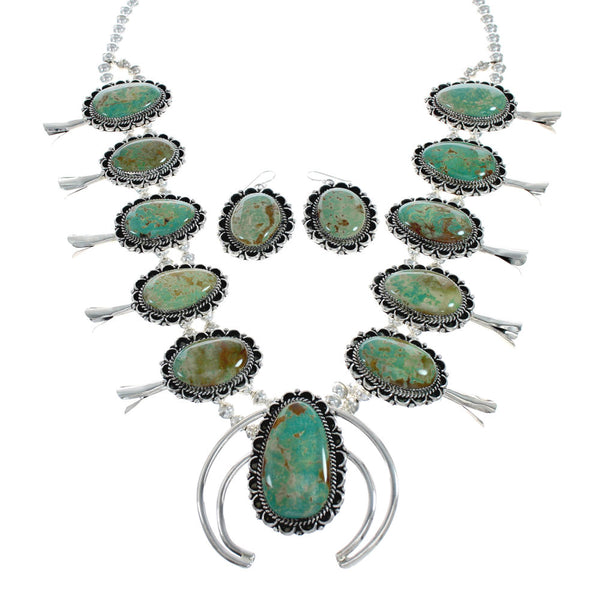 Navajo Kingman Turquoise Sterling Silver Naja Squash Blossom Necklace Set NX11614