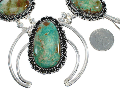 Navajo Kingman Turquoise Sterling Silver Naja Squash Blossom Necklace Set NX11614