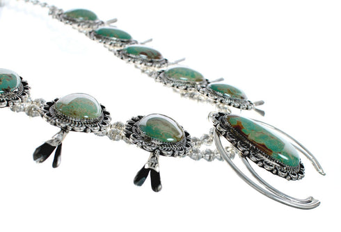 Navajo Kingman Turquoise Sterling Silver Naja Squash Blossom Necklace Set NX11614