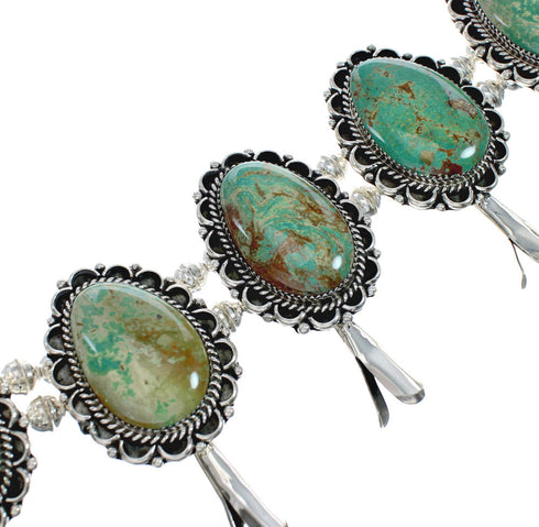 Navajo Kingman Turquoise Sterling Silver Naja Squash Blossom Necklace Set NX11614