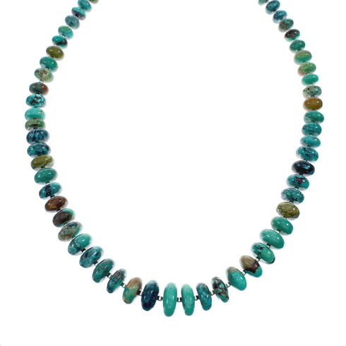 Navajo Native American Sterling Silver And Turquoise Bead Necklace X11630