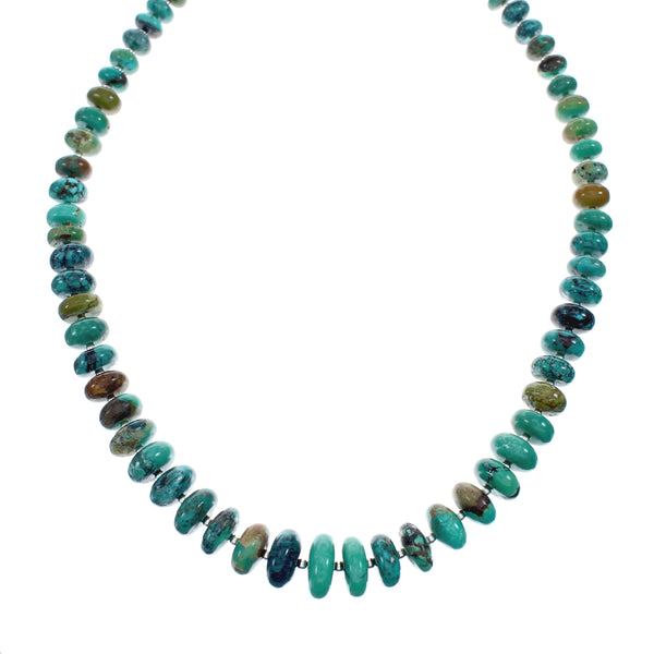 Navajo Native American Sterling Silver And Turquoise Bead Necklace X11630