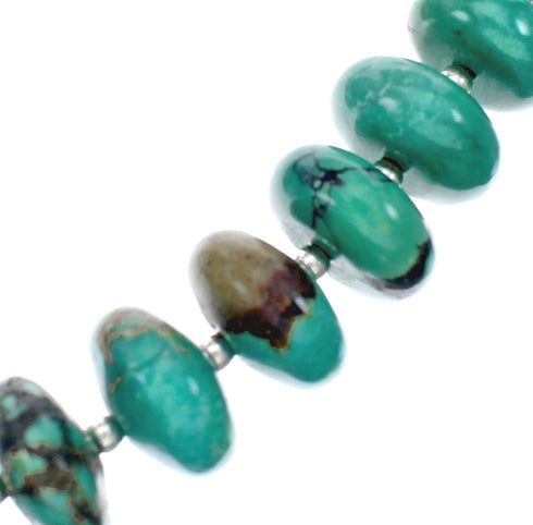 Navajo Native American Sterling Silver And Turquoise Bead Necklace X11630