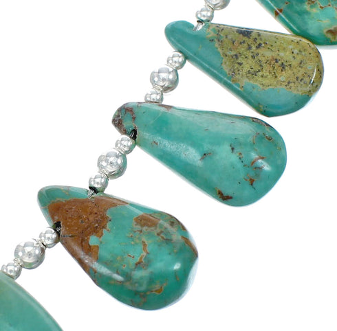 Navajo Genuine Sterling Silver And Turquoise Bead Necklace NX11632