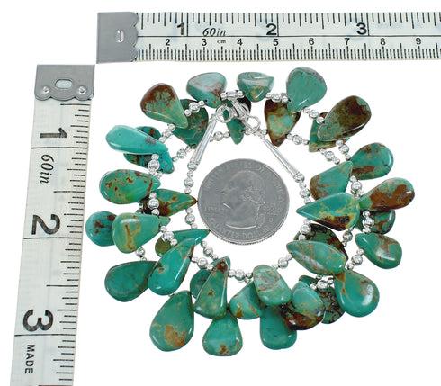 Navajo Genuine Sterling Silver And Turquoise Bead Necklace NX11632