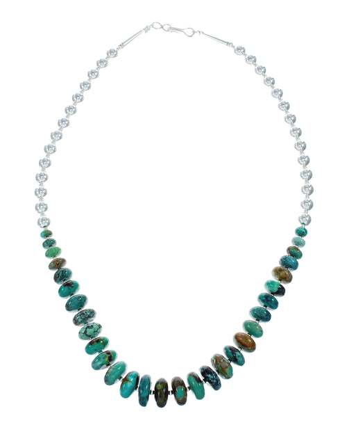 Navajo Native American Sterling Silver And Turquoise Bead Necklace NX11633