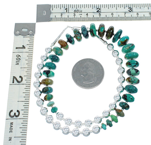 Navajo Native American Sterling Silver And Turquoise Bead Necklace NX11633