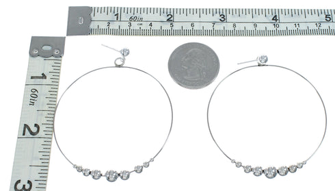 Native American Genuine Sterling Silver Post Hoop Earrings NX11643