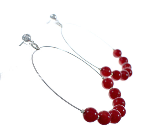 Native American Coral Genuine Sterling Silver Post Hoop Earrings NX11641