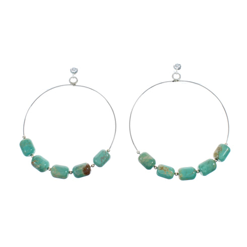 Native American Turquoise Genuine Sterling Silver Post Hoop Earrings NX11639