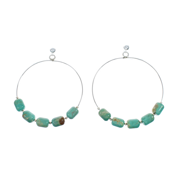 Native American Turquoise Genuine Sterling Silver Post Hoop Earrings NX11639