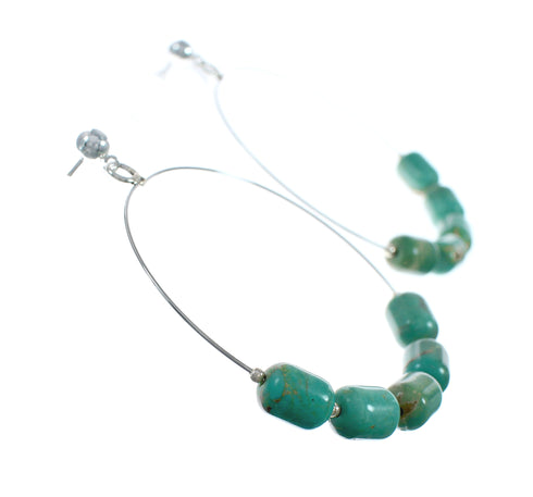 Native American Turquoise Genuine Sterling Silver Post Hoop Earrings NX11639