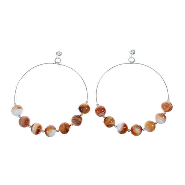 Native American Oyster Shell Genuine Sterling Silver Post Hoop Earrings NX11640