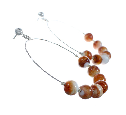 Native American Oyster Shell Genuine Sterling Silver Post Hoop Earrings NX11640