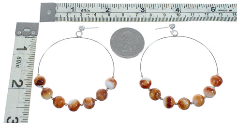 Native American Oyster Shell Genuine Sterling Silver Post Hoop Earrings NX11640