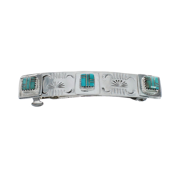 Navajo Sterling Silver Multi-stone Inlay Turquoise Hair Barrette NX11636