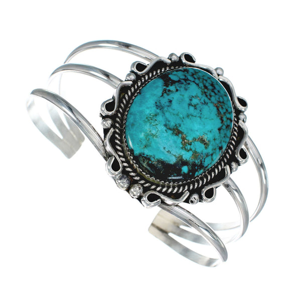 Authentic Kingman Turquoise Sterling Silver Native American Navajo Cuff Bracelet NX11616