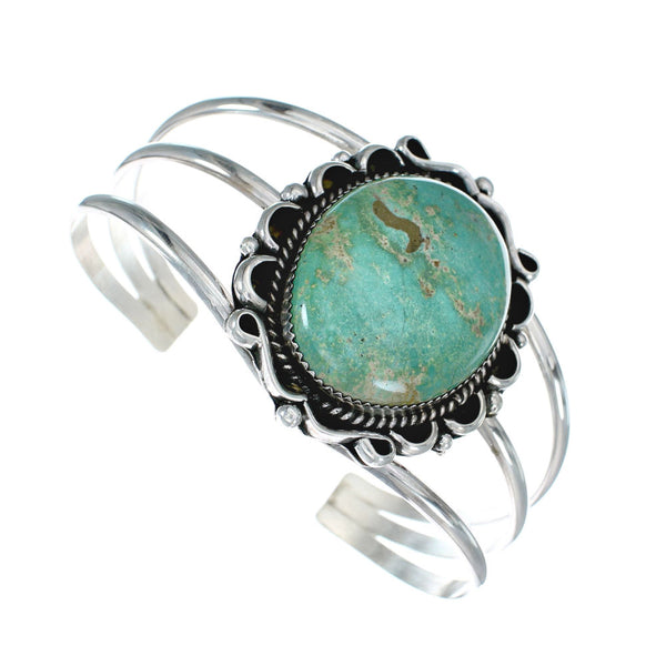 Authentic Kingman Turquoise Sterling Silver Native American Navajo Cuff Bracelet NX11617