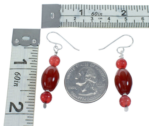 Navajo Carnelian Silver Bead Hook Dangle Earrings NX11648