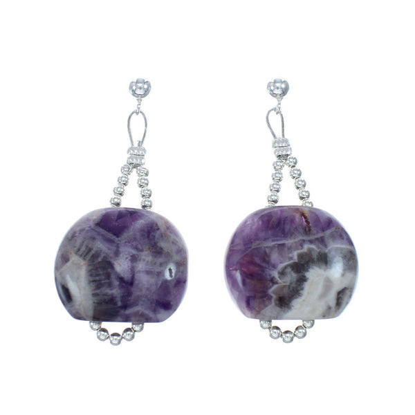 Native American Sterling Silver Amethyst Bead Post Dangle Earrings NX11658