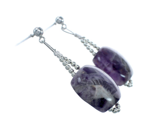 Native American Sterling Silver Amethyst Bead Post Dangle Earrings NX11658