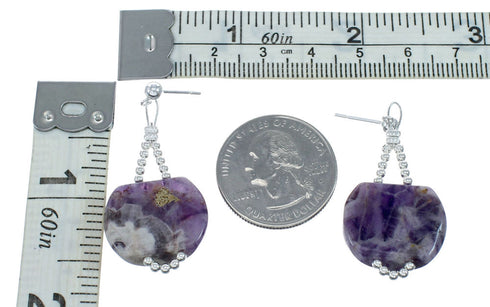 Native American Sterling Silver Amethyst Bead Post Dangle Earrings NX11658
