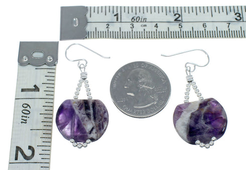 Native American Sterling Silver Amethyst Bead Hook Dangle Earrings NX11659