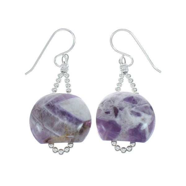 Native American Sterling Silver Amethyst Bead Hook Dangle Earrings NX11660