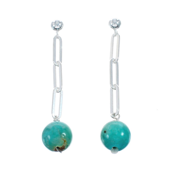 Genuine Sterling Silver Turquoise Bead Post Dangle Earrings NX11651