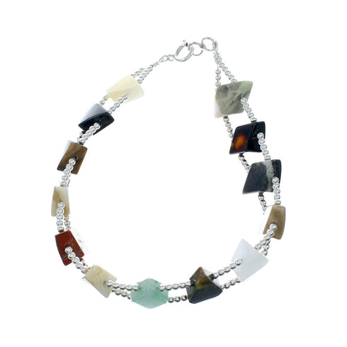 Native American Multicolor Treasure Sterling Silver Bead Bracelet NX11674