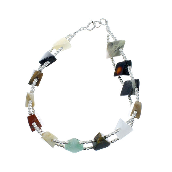 Native American Multicolor Treasure Sterling Silver Bead Bracelet NX11674