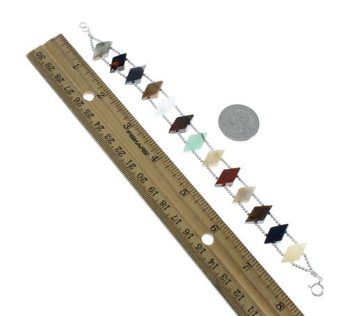 Native American Multicolor Treasure Sterling Silver Bead Bracelet NX11674