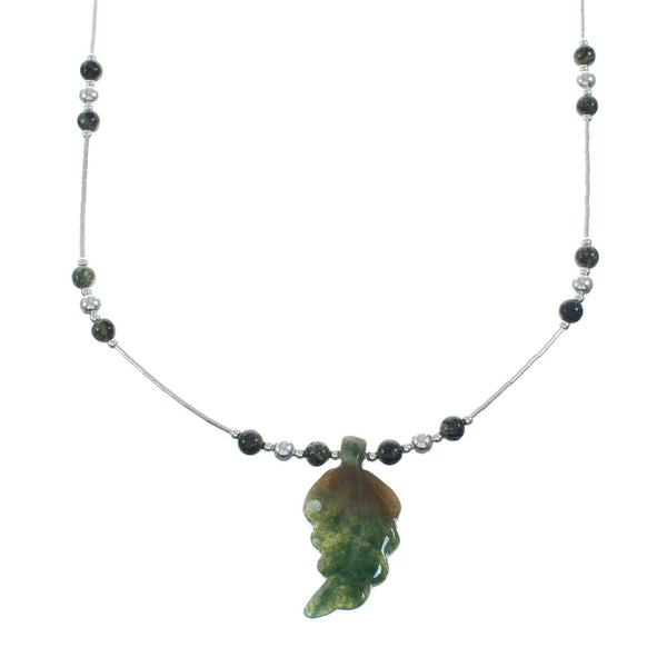 Dragon Blood Leaf Liquid Silver Southwest Bead Necklace NX11667