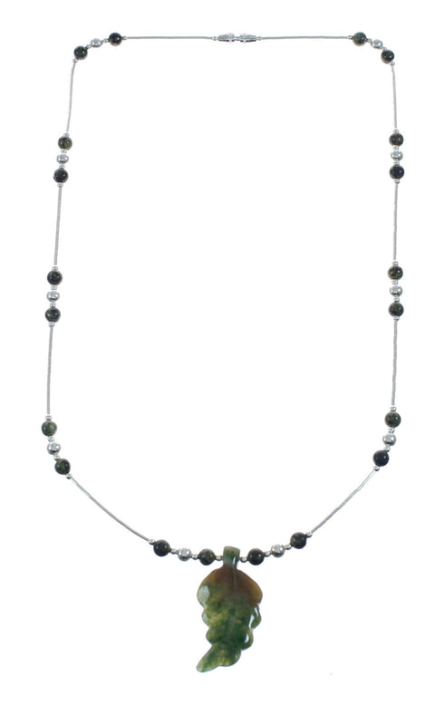 Dragon Blood Leaf Liquid Silver Southwest Bead Necklace NX11667