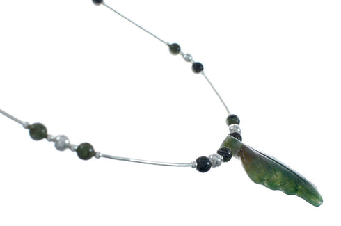 Dragon Blood Leaf Liquid Silver Southwest Bead Necklace NX11667