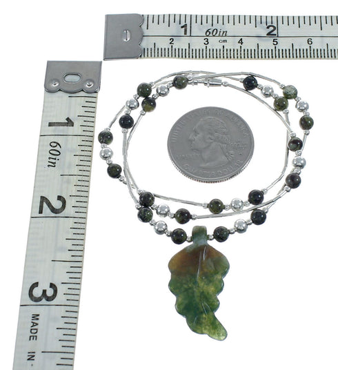Dragon Blood Leaf Liquid Silver Southwest Bead Necklace NX11667