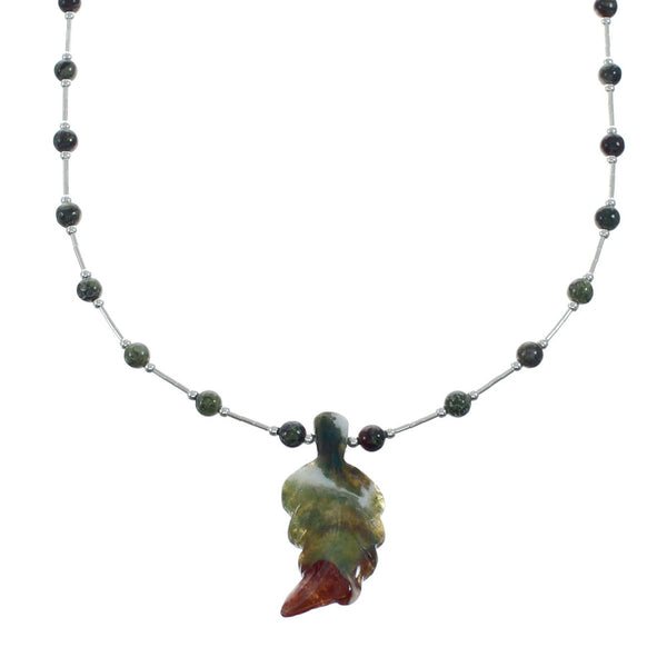 Dragon Blood Leaf Liquid Silver Southwest Bead Necklace NX11670