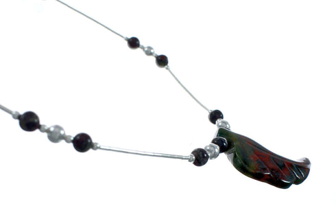 Dragon Blood Leaf Liquid Silver Southwest Bead Necklace NX11668