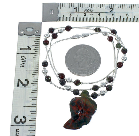 Dragon Blood Leaf Liquid Silver Southwest Bead Necklace NX11668