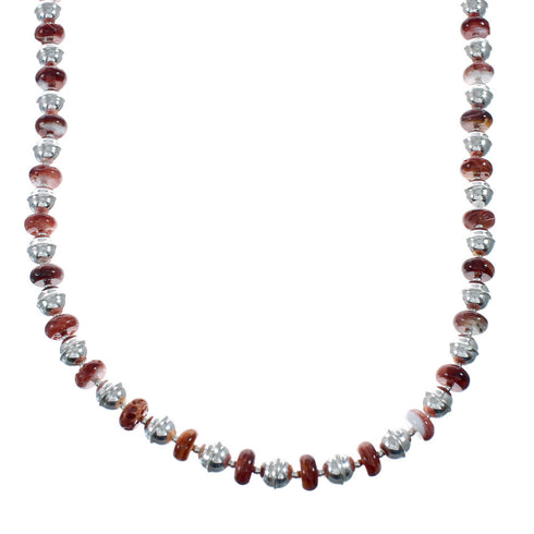 Native American Navajo Sterling Silver Red Oyster Shell Bead Necklace NX11655