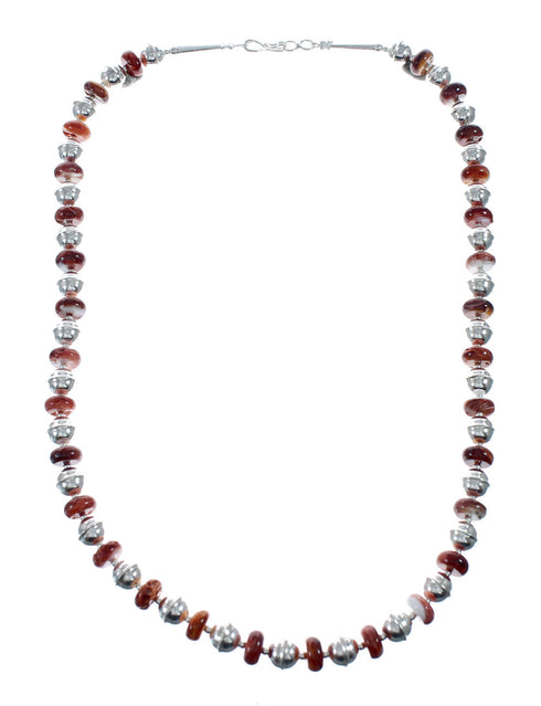Native American Navajo Sterling Silver Red Oyster Shell Bead Necklace NX11655