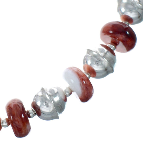 Native American Navajo Sterling Silver Red Oyster Shell Bead Necklace NX11655