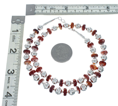 Native American Navajo Sterling Silver Red Oyster Shell Bead Necklace NX11655