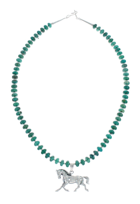 Navajo Turquoise Bead Necklace And Sterling Silver Horse Pendant Set NX11661