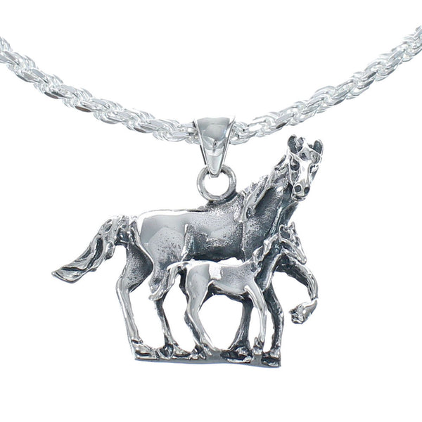 Sterling Silver Italian Rope Chain 16" Necklace Horse Pendant Set NX11663
