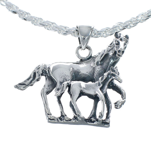 Sterling Silver Italian Rope Chain 16" Necklace Horse Pendant Set NX11663