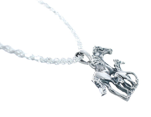 Sterling Silver Italian Rope Chain 16" Necklace Horse Pendant Set NX11663