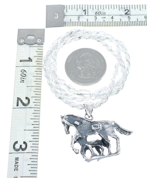 Sterling Silver Italian Rope Chain 16" Necklace Horse Pendant Set NX11663