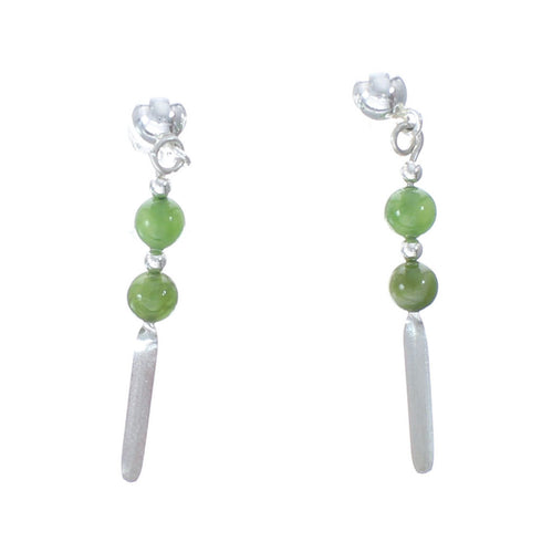 Green Jasper Leaf Liquid Silver Bamboo Native American Bead Necklace Set NX11673