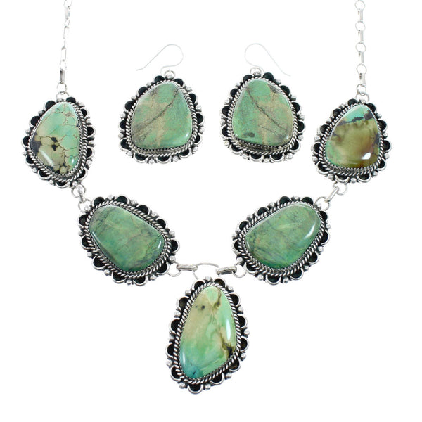 Authentic Navajo Sterling Silver Turquoise Link Necklace Earrings Set NX11657